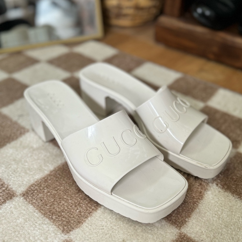 White Rubber Gucci Slides